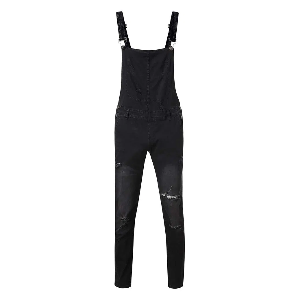 Petos de Pantalones Vaqueros de Mono para Hombre Pantalones de Bolsillo Rotos Pantalones de Liga Babero Pantalón