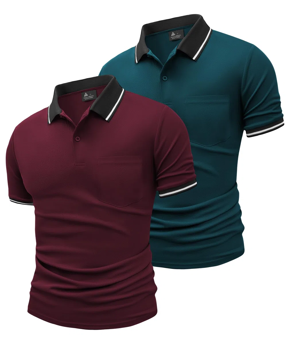 JACKETOWN 2 Pack Polos Hombre Manga Corta con Bolsillo Polo de Trabajo Transpirable de Secado Rápido Golf Hombre Camisa de Verano Slim Fit Camiseta Básica de Tenis