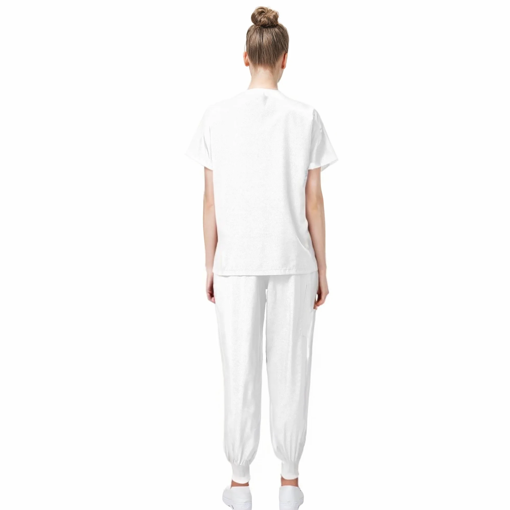Médico Mono Cuello en V Top Corto con 3 Bolsillos Pantalones Slim Secado Rápido y Tamaños Unisex DK05