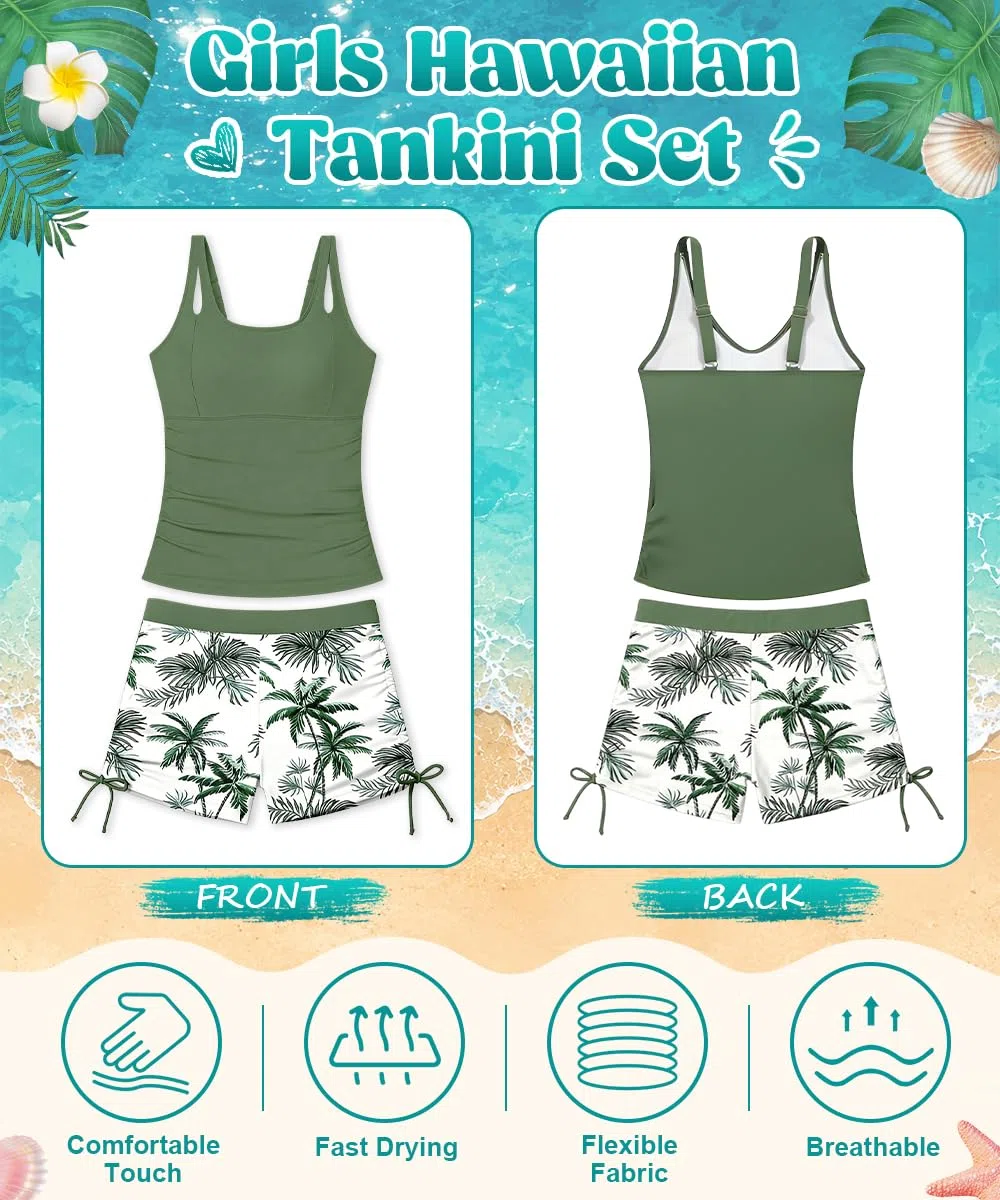 Traje de Baño de Verano para Niñas, Bikini Tankini Niñas con Top y Shorts Ajustables, Secado Rápido, Traje de Baño para Niñas 11-16 Años