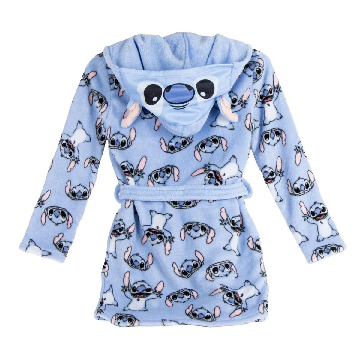Batín Stitch suave niños y niñas con capucha y cinturón – Bata casa Stitch calentita y cómoda con tejido tipo polar y diseño oficial