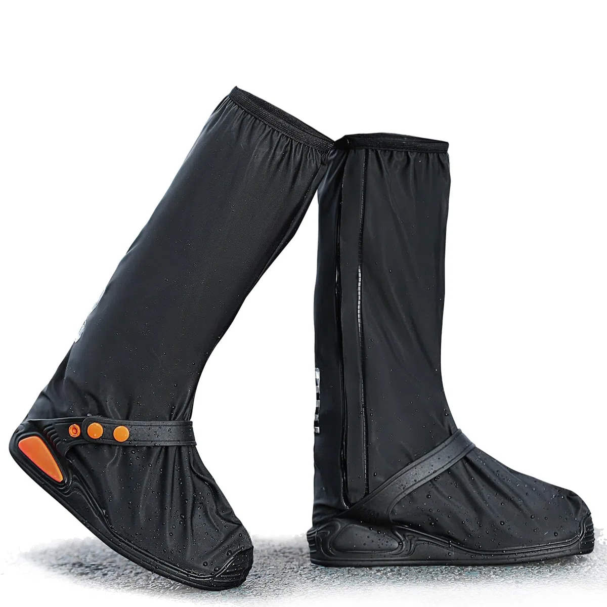 Habwea Cubrecalzado Impermeable Sobrecalzado Negro Reutilizable con bandas reflectantes Botas de lluvia antideslizantes Chubasqueros de alta protección contra la lluvia para bicicleta