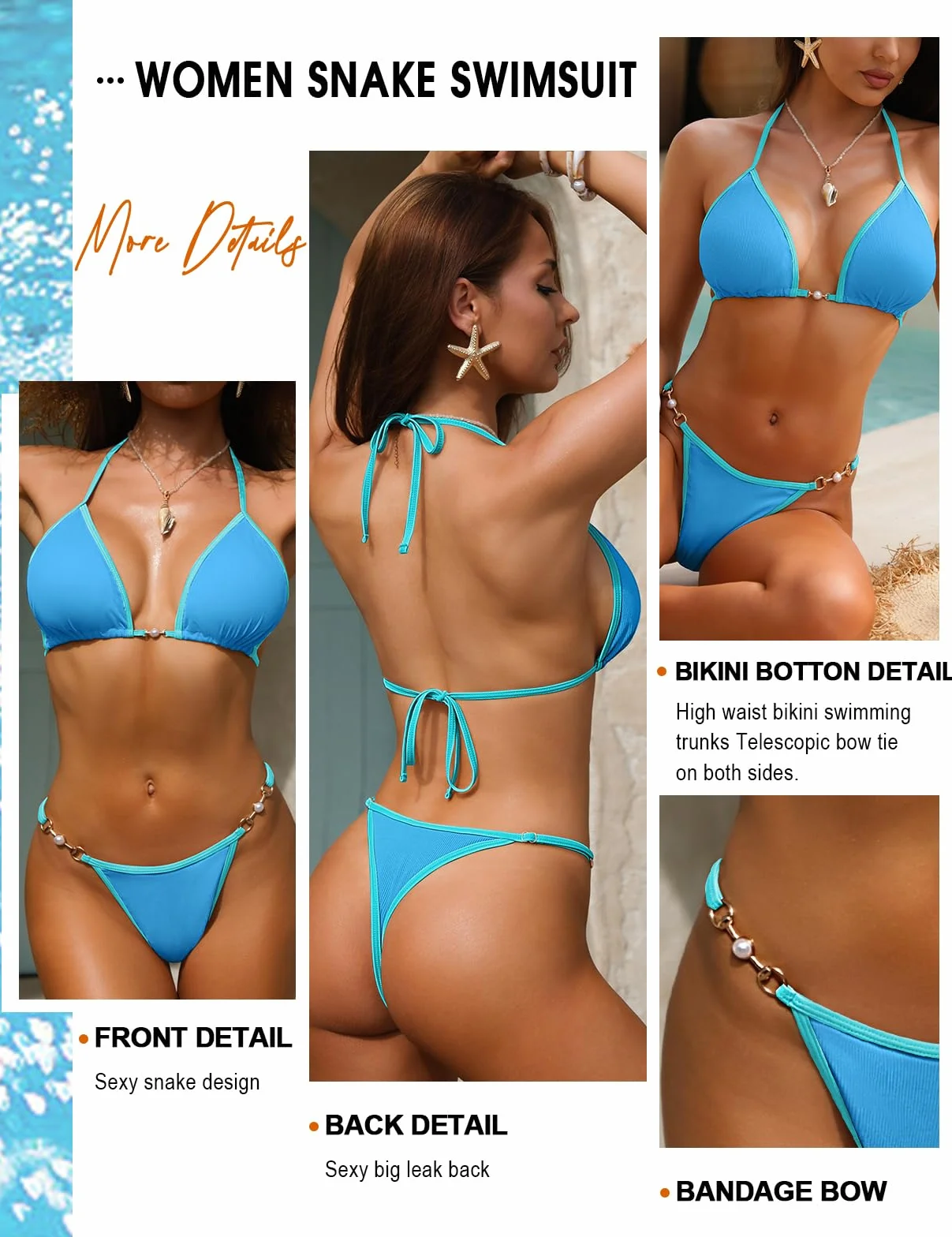 Nadeer Bikini Mujer Sexy Traje de Baño de Dos Piezas Halter Triángulo Bikini Top Cintura Baja Tanga Bañador Ropa de Playa
