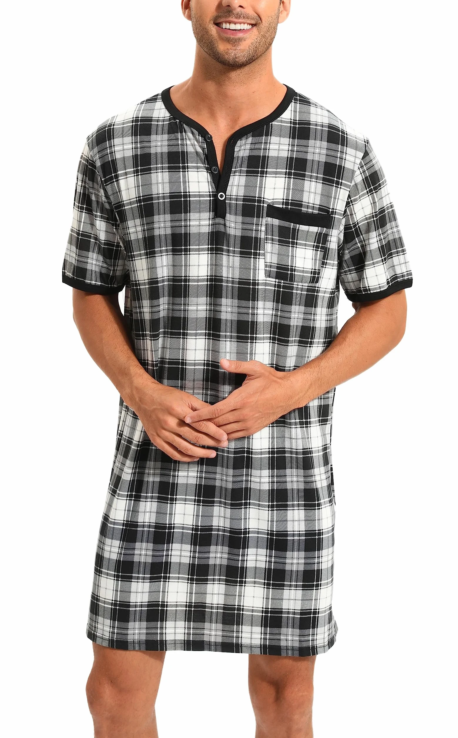 Pijama Larga Hombre Algodón Camisa de Dormir Manga Larga Cómodo