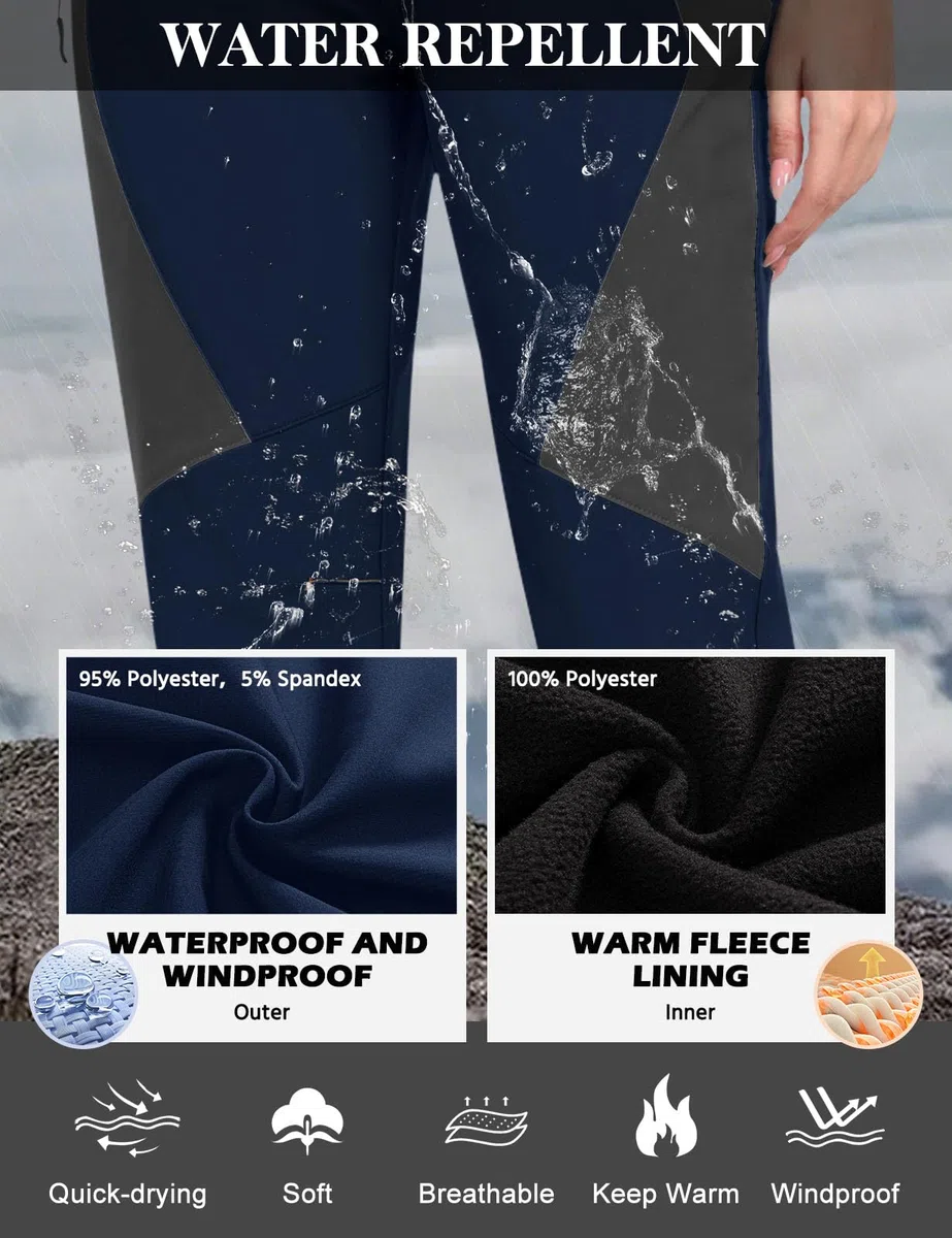 Pantalones Trekking Mujer Invierno Impermeables Montaña Senderismo Termico Pantalon Nieve Ski Esquí Polar Forrado Aire Libre Pantalón de Trabajo Escalada Softshell