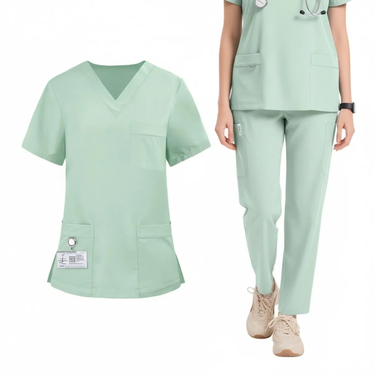 Maizoon Uniformes Médicos para Mujer Elástico Ropa de Enfermería de Cuello en V Cómoda Blusa y Pantalones y con Bolsillos