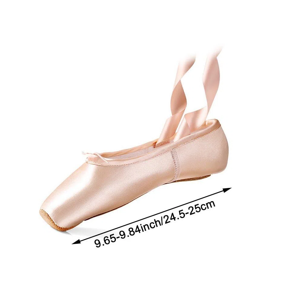 1 Par De Zapatos De Ballet para Adultos, Zapatos De Ballet con Tiras, Zapatos De Punta De Ballet con Cintas, Suela Dividida De Cuero Plano para Mujeres Y Niñas