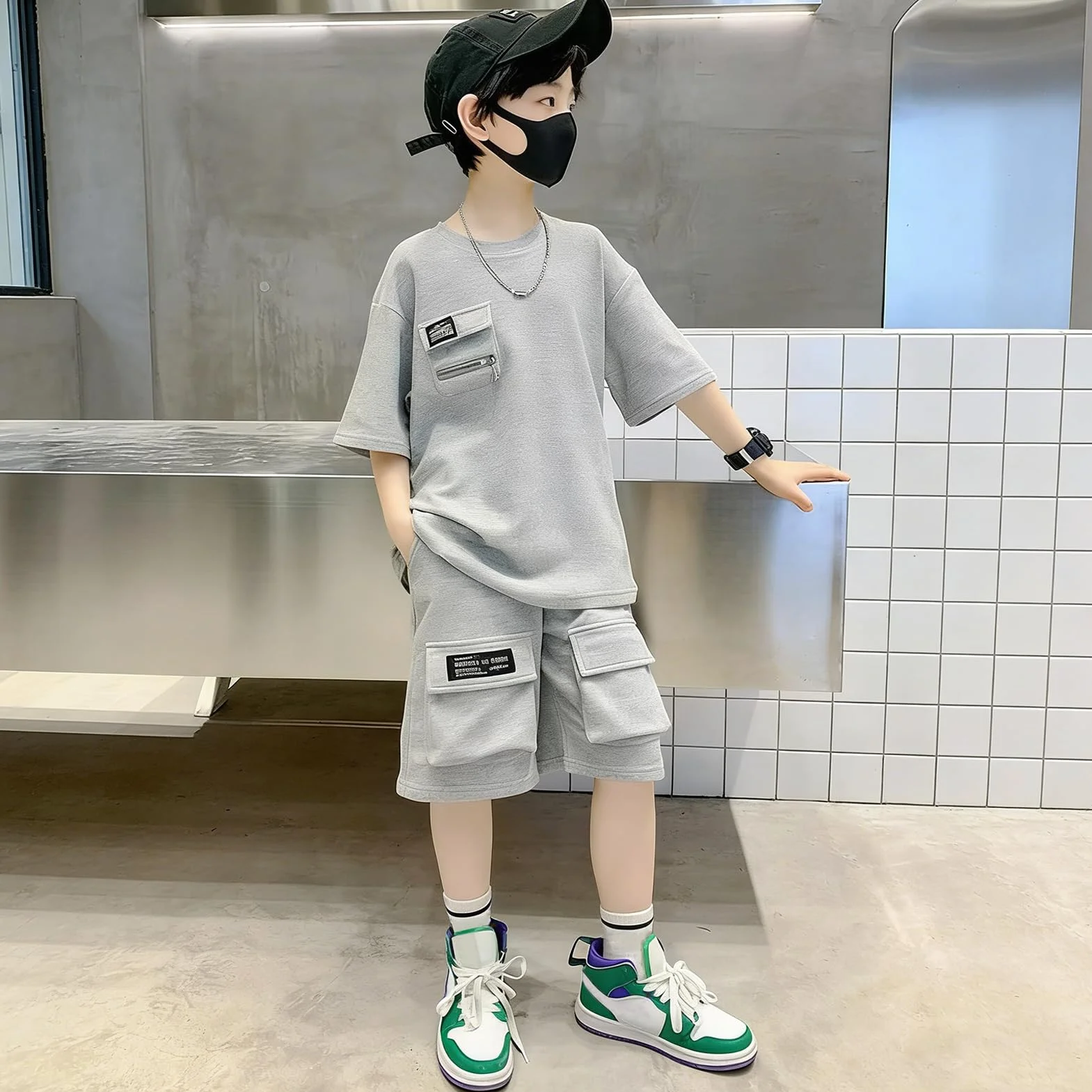 Niños Conjunto Deportivo de Verano Chándal Transpirable Conjunto Informale 2 Piezas Camiseta de Manga Corta + Pantalones Cortos