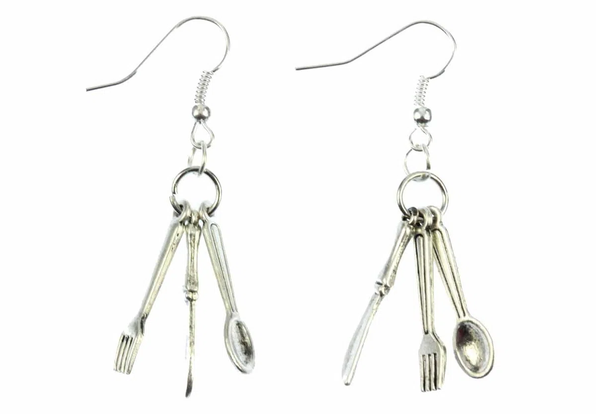 Aretescubertería de pendientes 3 Cuchillo Tenedor cuchara de cocina Cocina -joyería hecha a mano de manera I pendientes