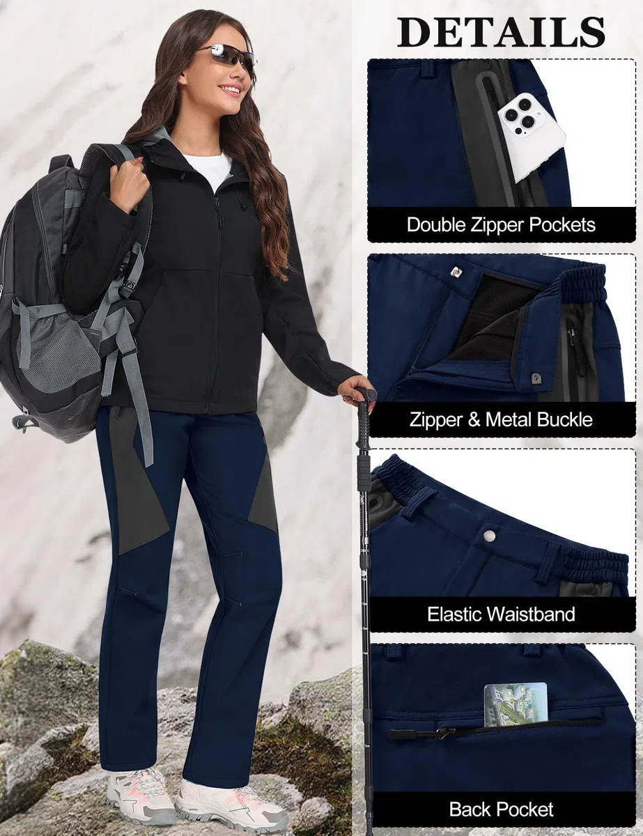 Pantalones Trekking Mujer Invierno Impermeables Montaña Senderismo Termico Pantalon Nieve Ski Esquí Polar Forrado Aire Libre Pantalón de Trabajo Escalada Softshell