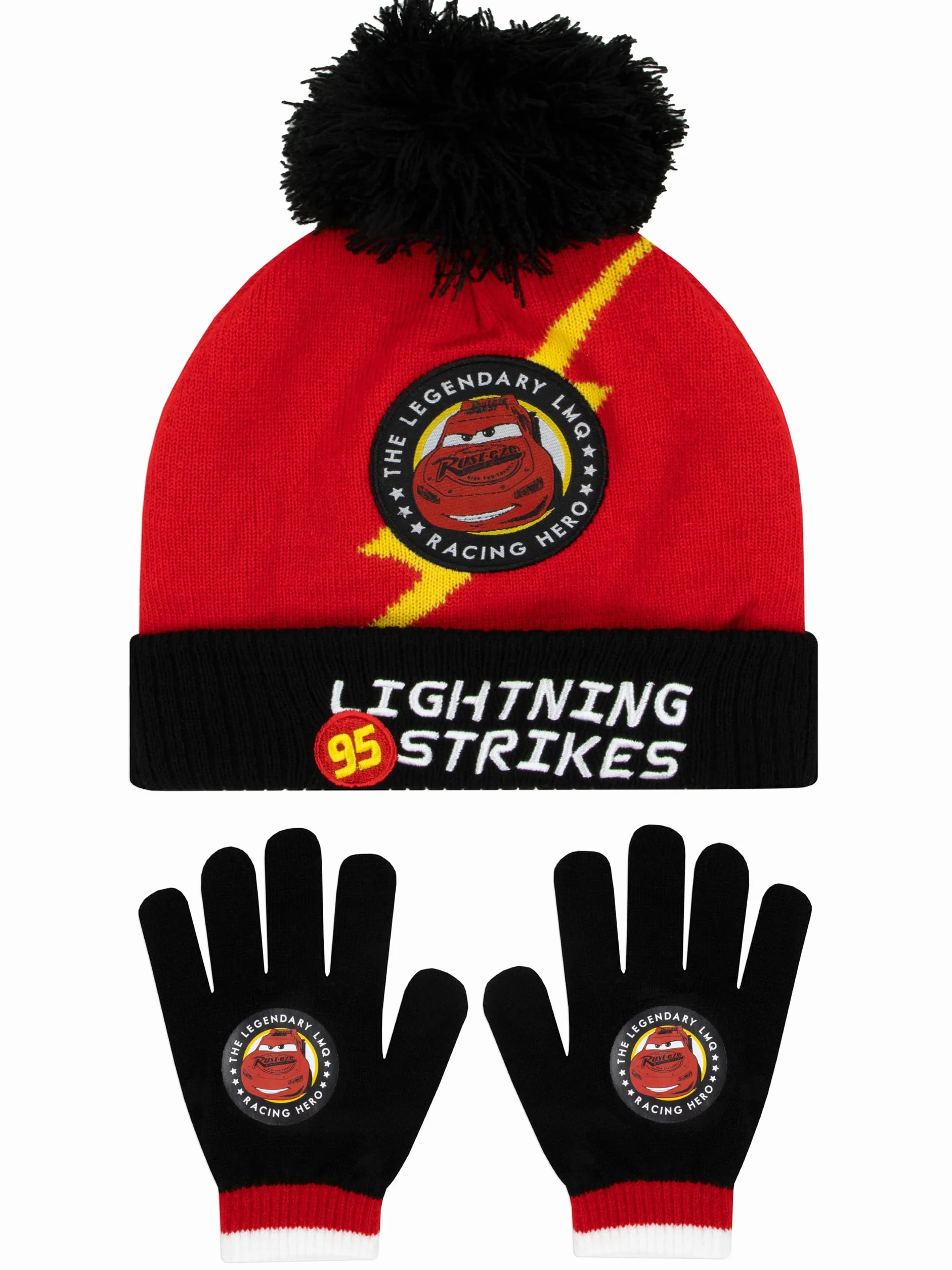 Disney Gorro De Invierno Guantes Y Sombrero Rayo McQueen | Gorro Y Guantes De Invierno Cars | Talla Unica Negro