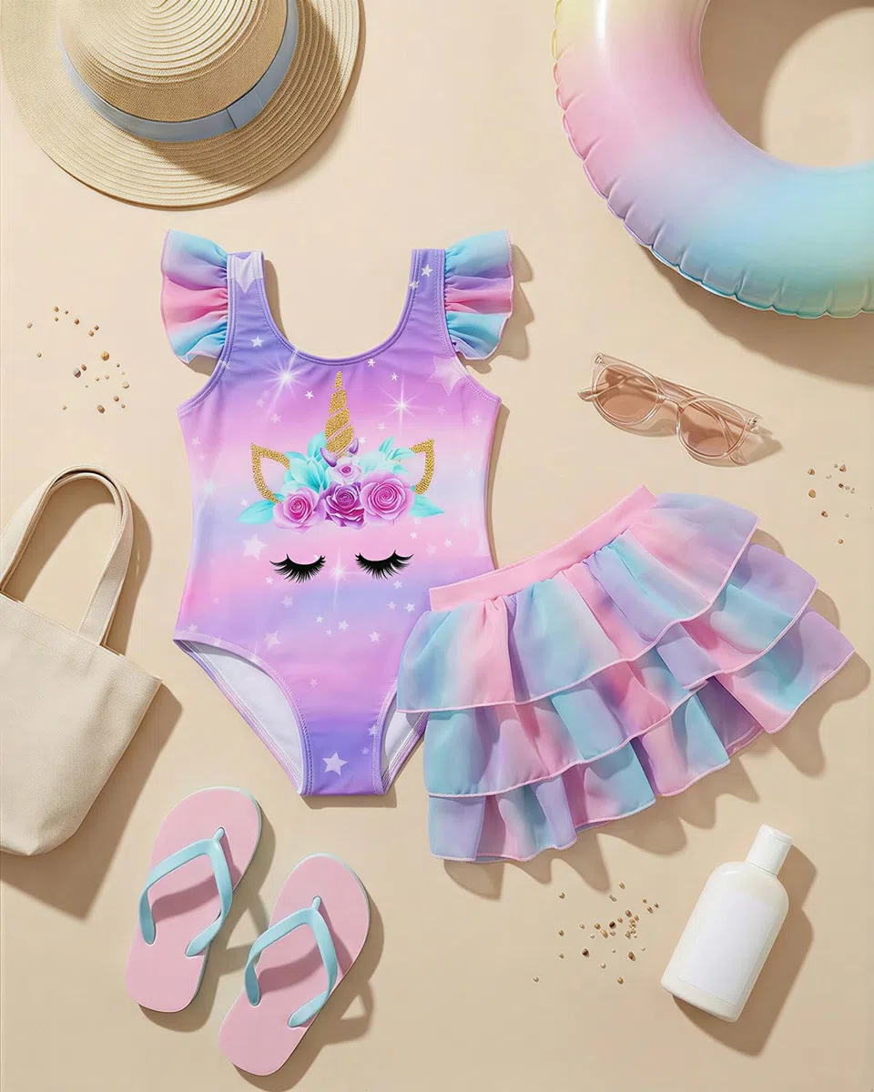 DivingBirds Traje de baño de dos piezas para niñas de 4 a 8 años