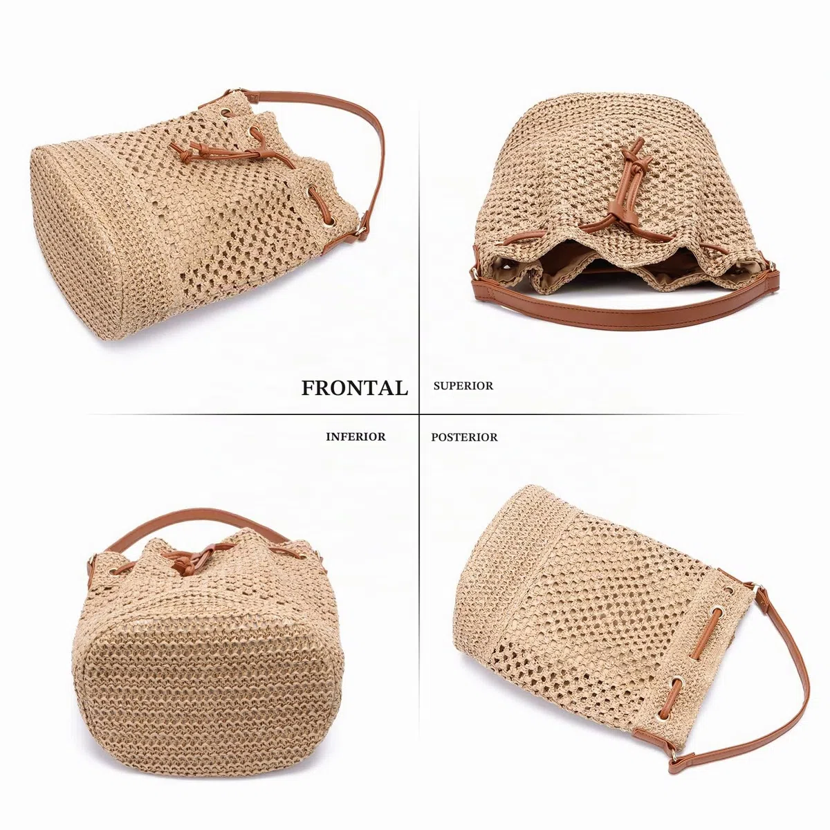 EVEOUT Bolso Cubo Bandolera de Paja tejido Mujer Bohemio Bolsos de hombro rafia de Playa vacances Verano