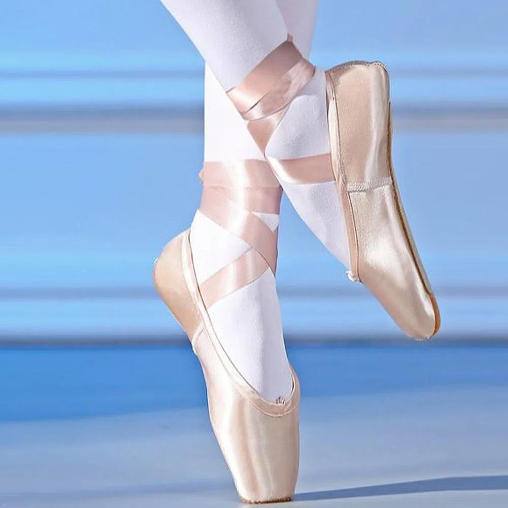 1 Par De Zapatos De Ballet para Adultos, Zapatos De Ballet con Tiras, Zapatos De Punta De Ballet con Cintas, Suela Dividida De Cuero Plano para Mujeres Y Niñas