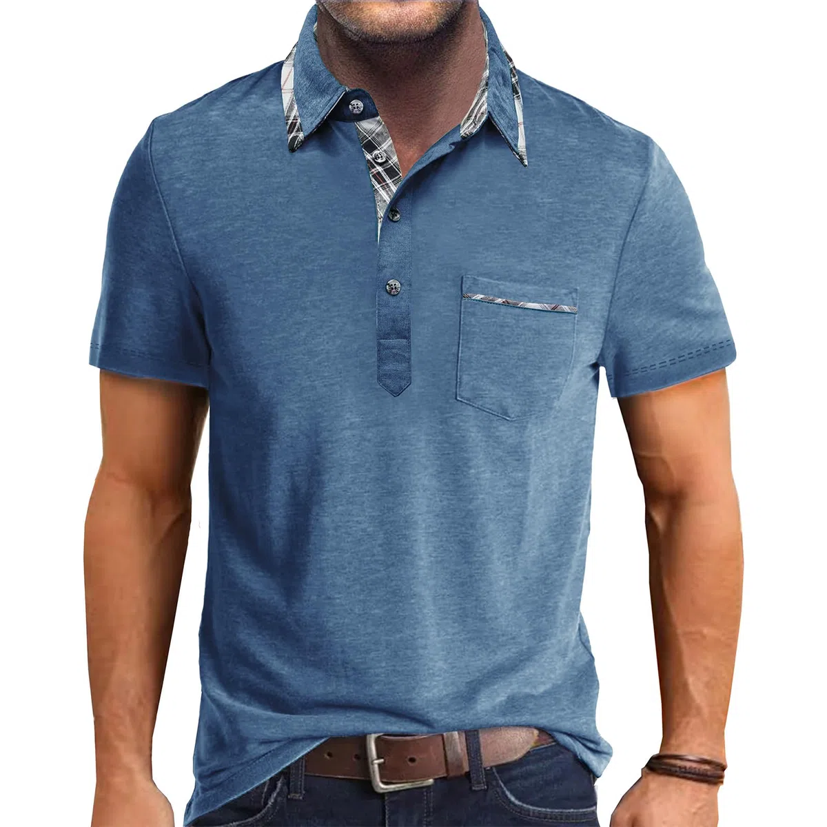 Poloshirt Hombre Manga Corta Cuadros Clásico Camiseta Casual