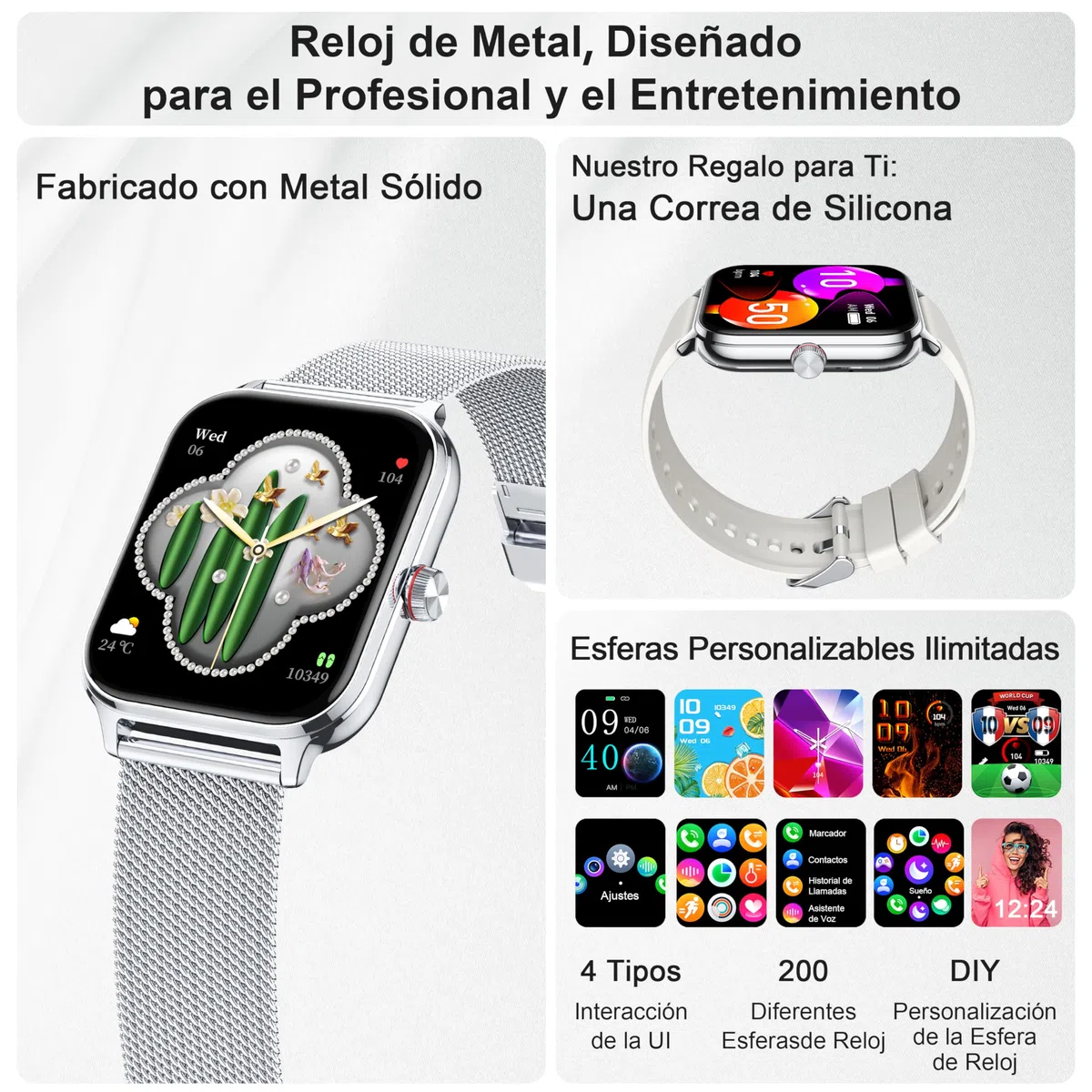 LODIMEKE Reloj Inteligente Mujer Hombre con Llamadas AI Voz y Whatsapp, 1.96" Smartwatch Monitor de Presión Arterial/SpO2/ Sueño/Podómetro/ 100+ Deportes, Pulsera Regalo iOS Android