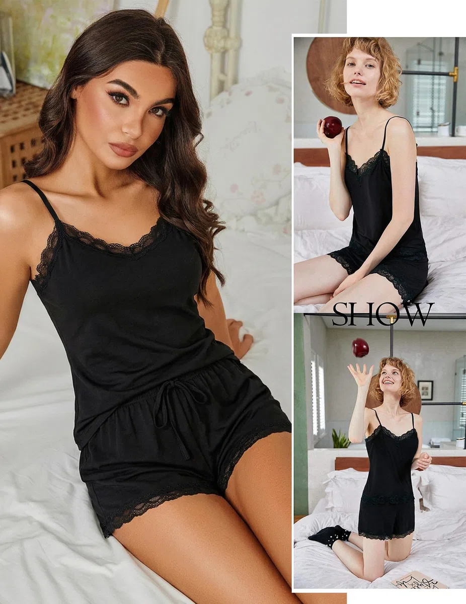 Avidlove Pijama de Mujer Conjunto de Dos Piezas Sin Mangas para Verano Ropa de Dormir de Encaje con Pantalones y Camiseta
