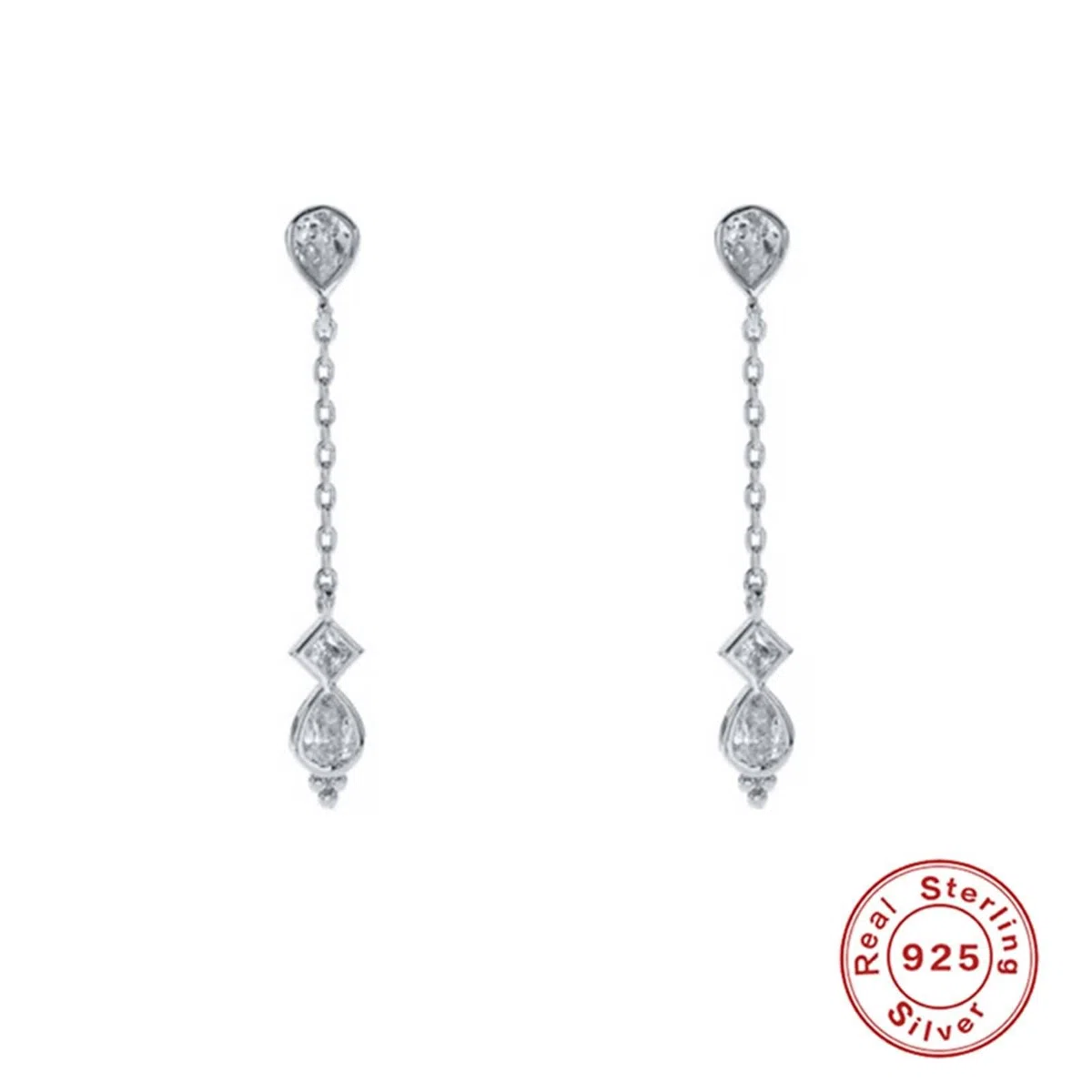 Pendientes colgantes de plata 925, aretes para mujer, aretes de moda vintage con borla de circonita ovalada, aretes de gota plateados/dorados para esposa mamá