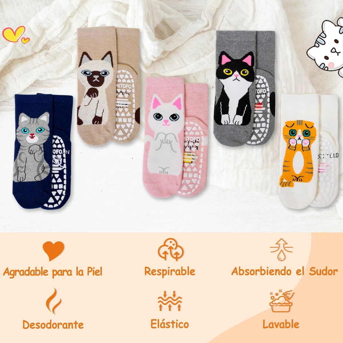 Calcetines Antideslizantes de Algodón para Niñas con Diseños de Animales y Dibujos - Talla 20-38, para Deporte y Uso Diario, 2-14 Años, 5 Pares