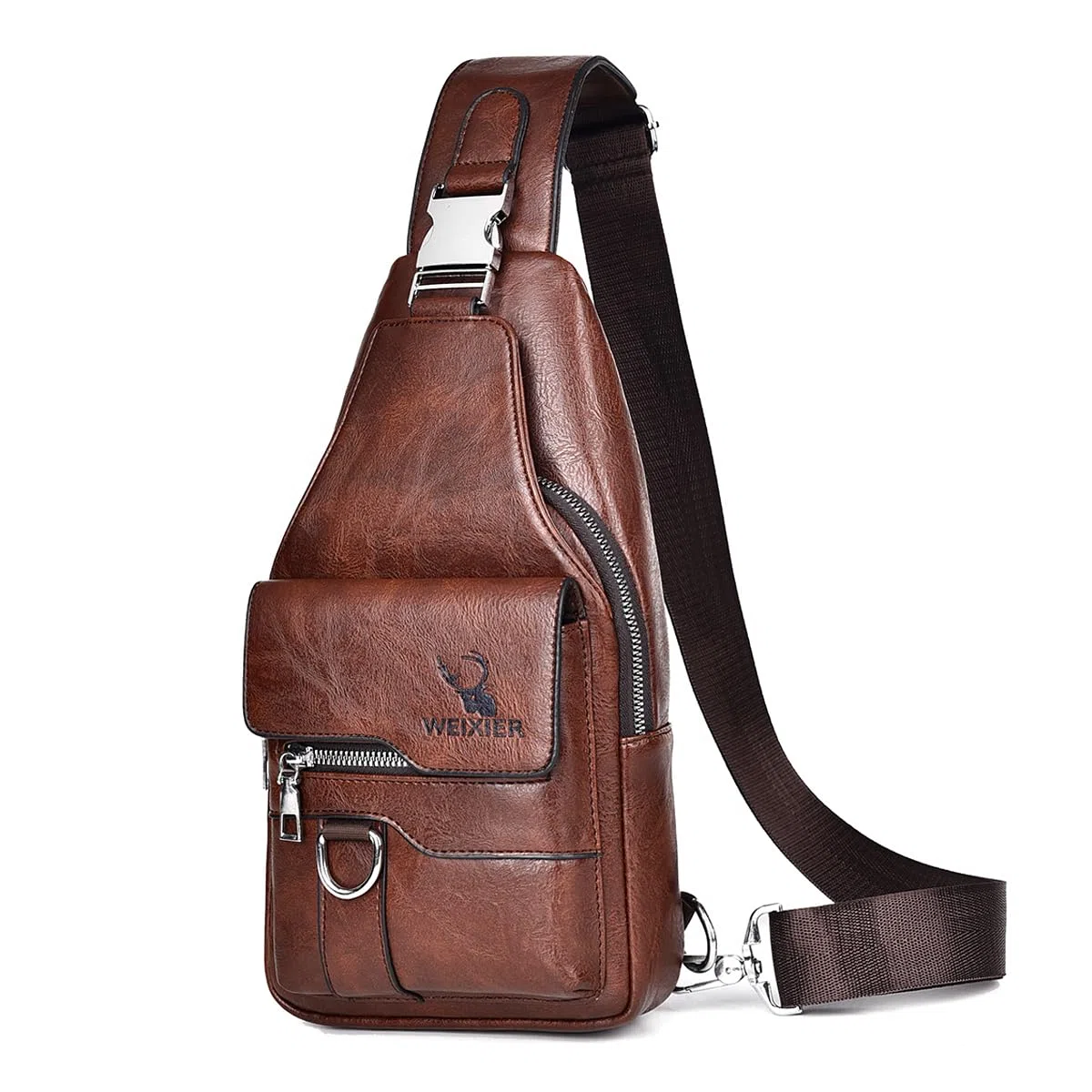 A-QMZL Bolso Hombre de Pecho de Piel Bandolera Cuero Bolsos Bandolera Casual Sling Bag Mochila Hombro Bolsas Impermeable Crossbody de Viaje Trabajo (Marrón oscuro)