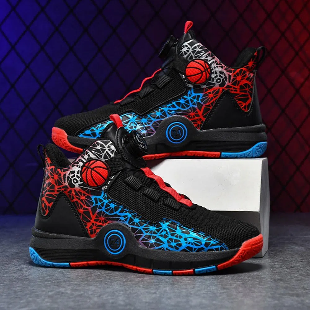 Hixingo Zapatos de Baloncesto para Niños, Zapatillas de Baloncesto Niño Graffiti Zapatillas de Deporte de Caña Alta Unisex Zapatillas Sneakers Antideslizantes Zapatos Casuales Cómodos 31-40 EU