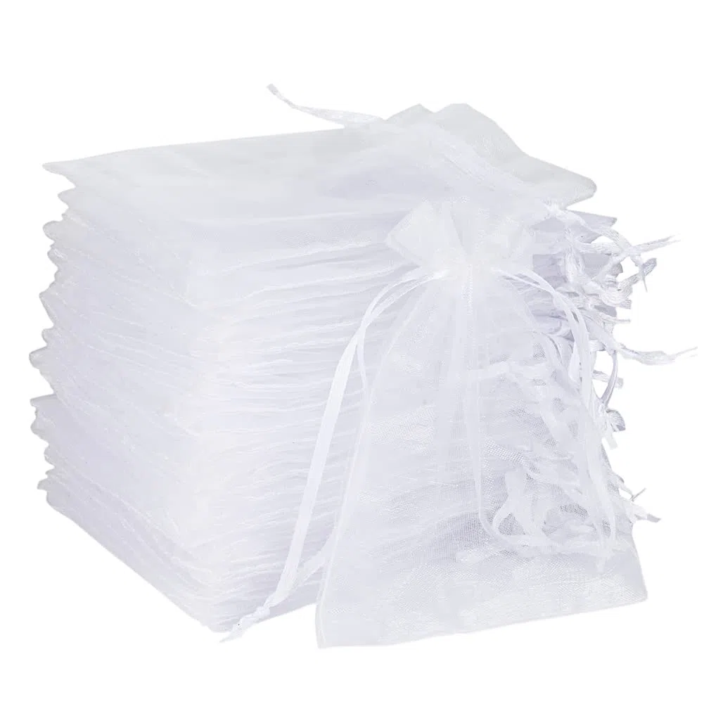 Bolsas de Organza 50 Piezas, Bolsas de Organza de Regalo con Cordón Satinado, Bolsas para Joyas Tamaño Bolsitas de Organza para Navidad Boda Partido (Blanco, 30x40CM/11.81"x15.75")
