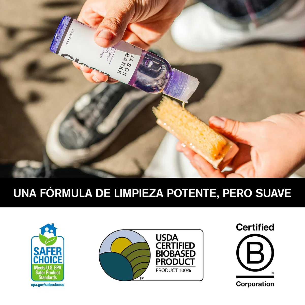 Jason Markk Essential Kit de Limpieza Zapatillas, Con Cepillo y Solución (118ml), Para zapatillas deportivas y zapatos de piel plena flor, goma y otros materiales