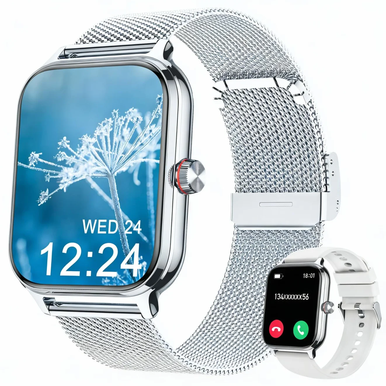 LODIMEKE Reloj Inteligente Mujer Hombre con Llamadas AI Voz y Whatsapp, 1.96" Smartwatch Monitor de Presión Arterial/SpO2/ Sueño/Podómetro/ 100+ Deportes, Pulsera Regalo iOS Android
