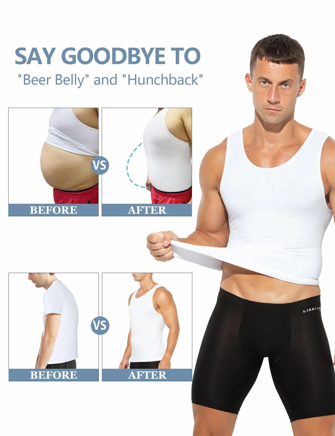 Casey Kevin Chalecode Compresión Hombre Faja Reductora Camiseta (Pack de 2) Men's Body Shaper Adelgazante Camisa Moldeadora Chaleco
