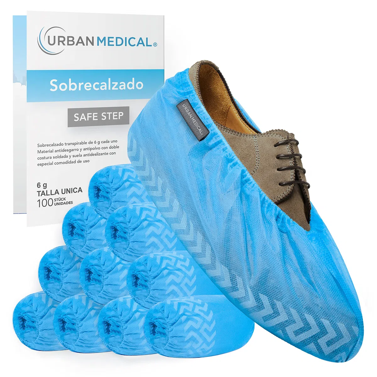 100x Cubre Zapatos Transpirables desechables/reutilizables con suela antideslizante - SAFE STEP - Resistente al desgarro y la abrasión - Indoor y Outdoor - Onesize - 6g por Cubrezapato