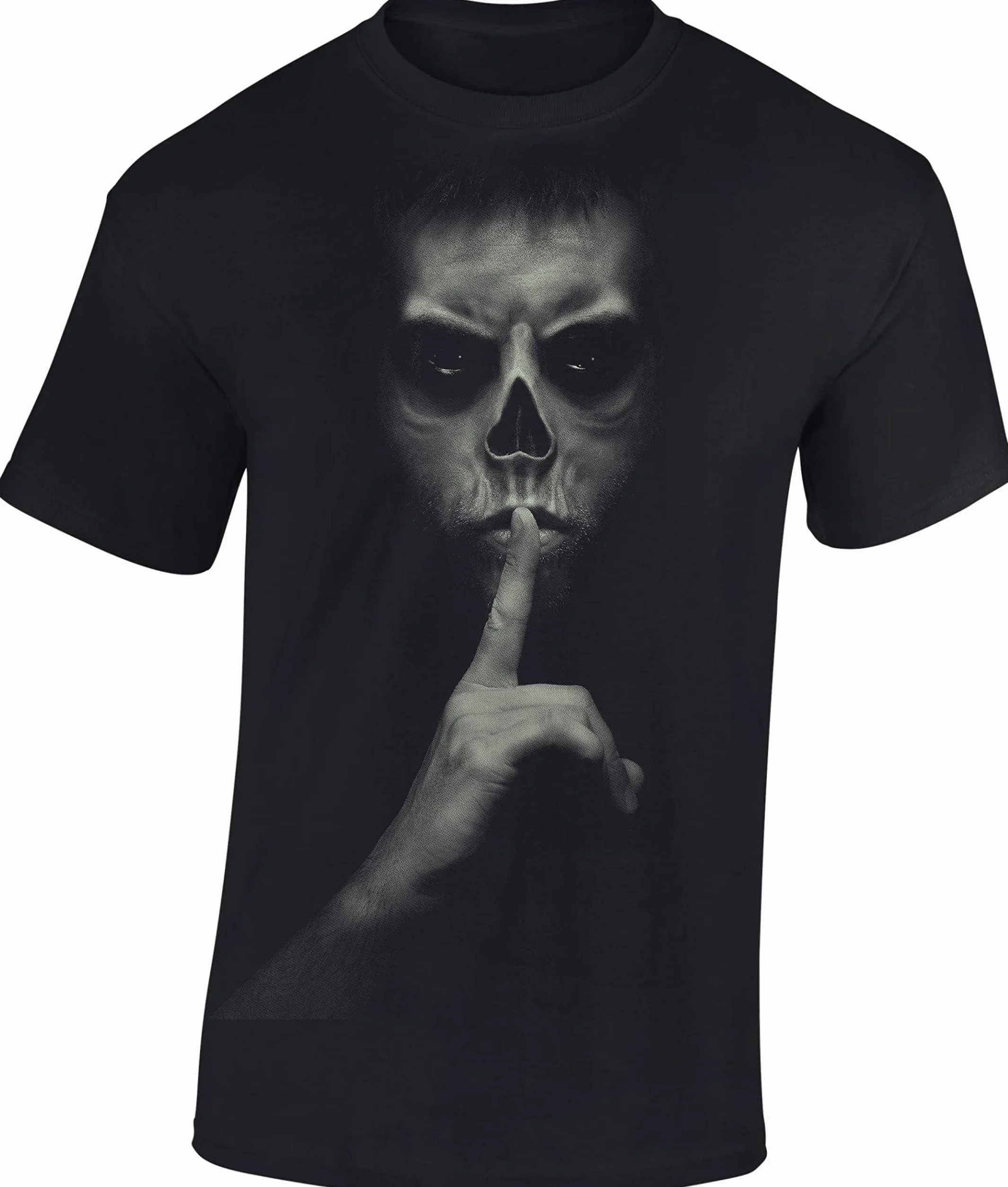 Camiseta: Shhh ! - Cráneo Skull Halloween T-Shirt - Biker Regalo Hombre-s y Mujer-es - Noche Brujas - Calavera - Horror - Gamer - Frankenstein - Fantasy - Apocalipsis - Zombi-e