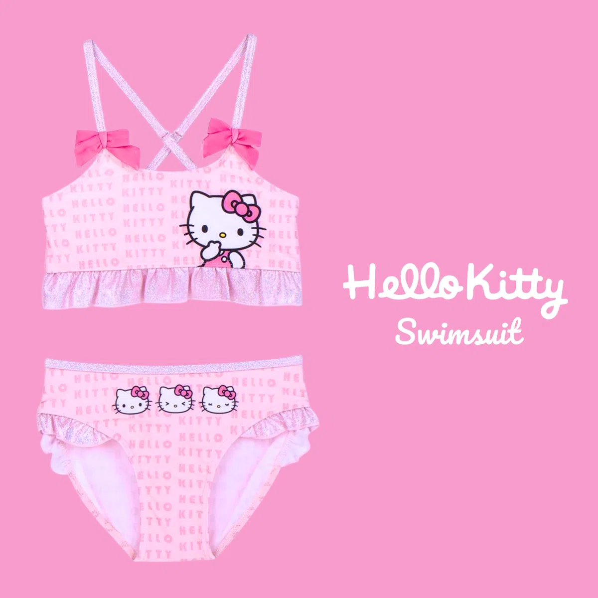 Hello Kitty Bikini para Niña, Bañador de Dos Piezas Verano Infantil, Tallas 3 a 7 Años