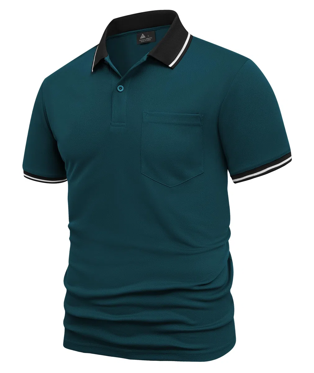 JACKETOWN 2 Pack Polos Hombre Manga Corta con Bolsillo Polo de Trabajo Transpirable de Secado Rápido Golf Hombre Camisa de Verano Slim Fit Camiseta Básica de Tenis