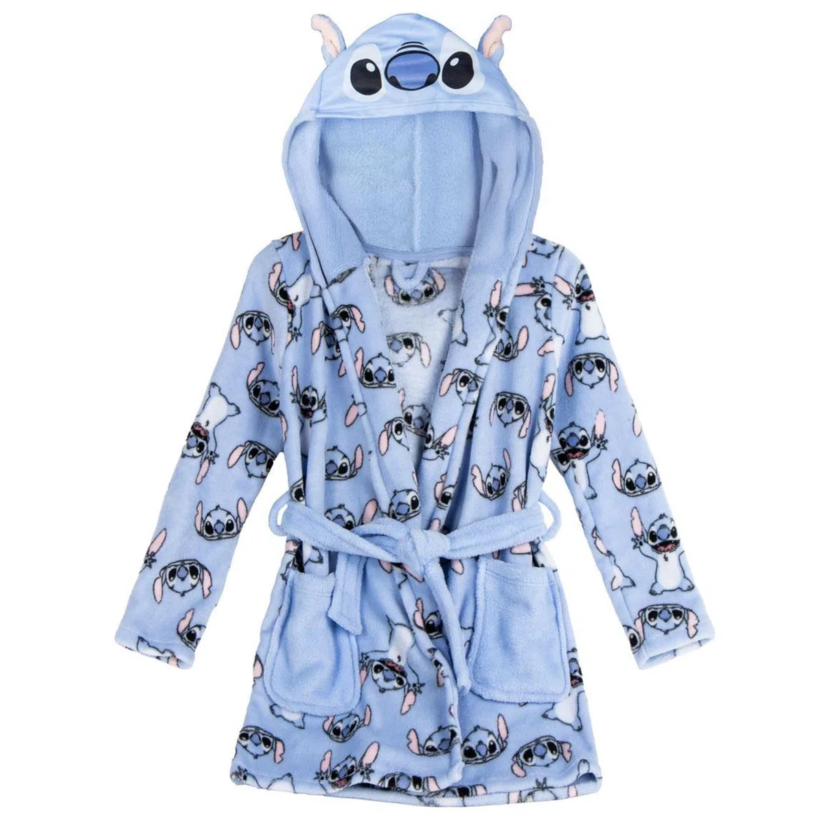 Batín Stitch suave niños y niñas con capucha y cinturón – Bata casa Stitch calentita y cómoda con tejido tipo polar y diseño oficial