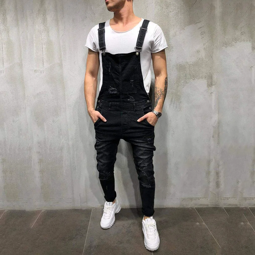 Petos de Pantalones Vaqueros de Mono para Hombre Pantalones de Bolsillo Rotos Pantalones de Liga Babero Pantalón