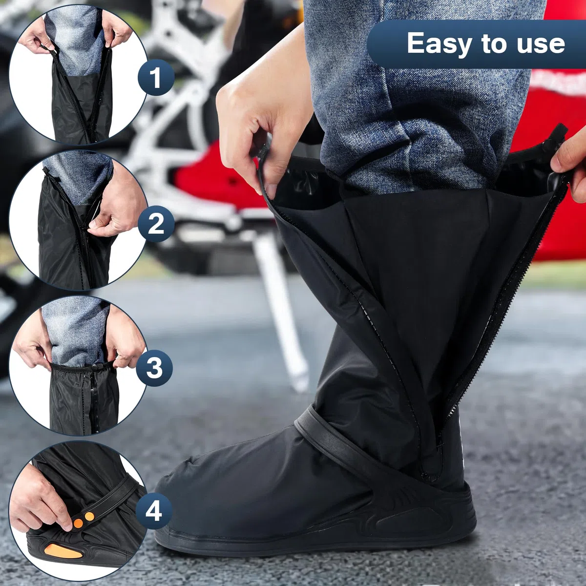 Habwea Cubrecalzado Impermeable Sobrecalzado Negro Reutilizable con bandas reflectantes Botas de lluvia antideslizantes Chubasqueros de alta protección contra la lluvia para bicicleta
