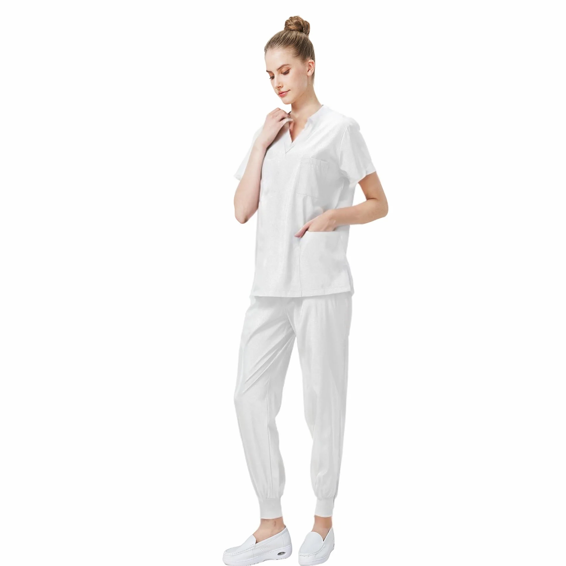 Médico Mono Cuello en V Top Corto con 3 Bolsillos Pantalones Slim Secado Rápido y Tamaños Unisex DK05
