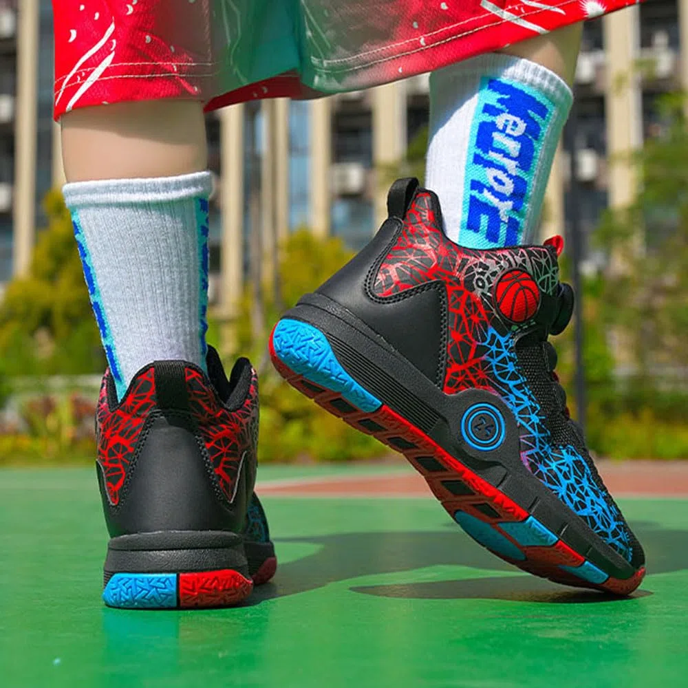 Hixingo Zapatos de Baloncesto para Niños, Zapatillas de Baloncesto Niño Graffiti Zapatillas de Deporte de Caña Alta Unisex Zapatillas Sneakers Antideslizantes Zapatos Casuales Cómodos 31-40 EU