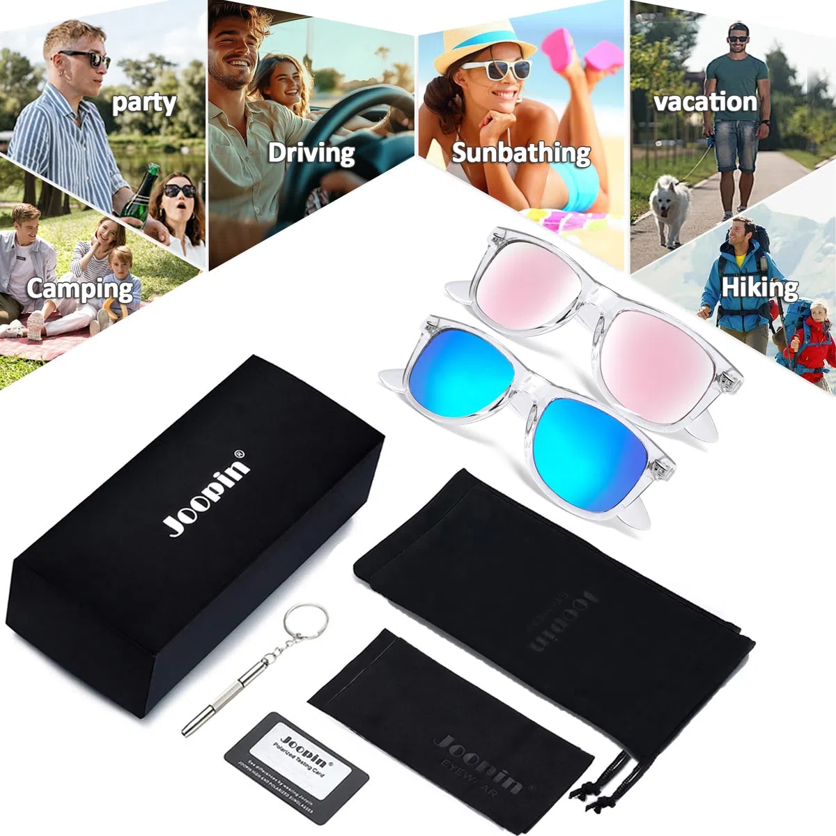 Joopin 2PCS Gafas de Sol Mujer y Hombre Polarizadas Protección UV400 Cuadradas Clásicas para Conducir Playa Viajes