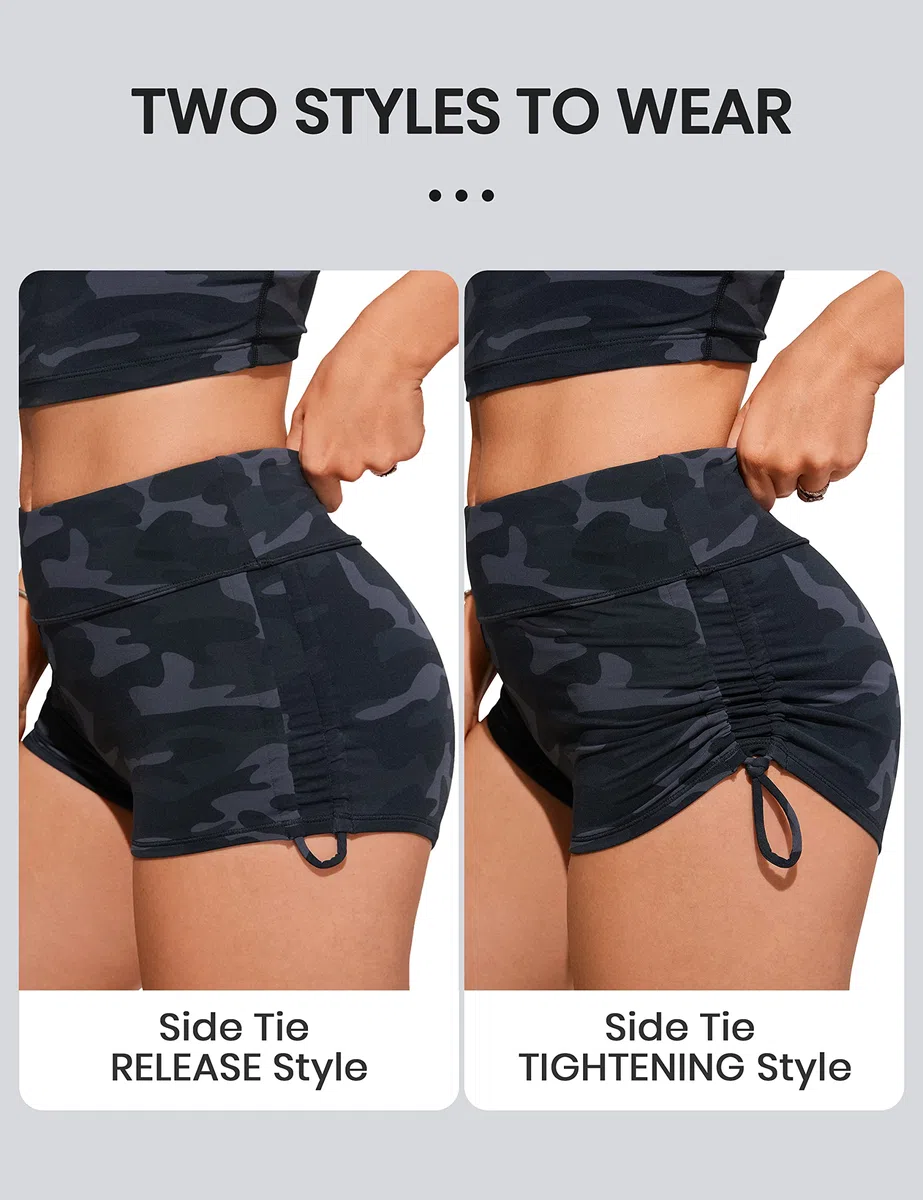 CRZ YOGA Shorts de Baño de Cintura Alta para Mujer con Pliegues Laterales Ajustables