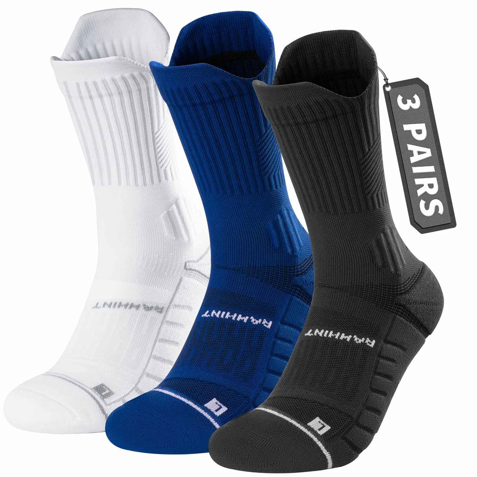 Rahhint Coolmax Compresión Calcetines Running Hombre, Deporte Anti-Ampollas, Amortiguación Respirable, Soporte del Arco (Tallas 35-51, 3 Pares)