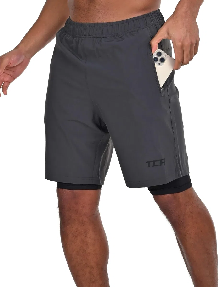 TCA Pantalon Corto Hombre Deporte con Bolsillos y Mallas - Pantalones Cortos Deporte Hombre para Running Gym Padel - Hombre 2 en 1 con Mallas Cortas y 2X Bolsillos con Cremallera