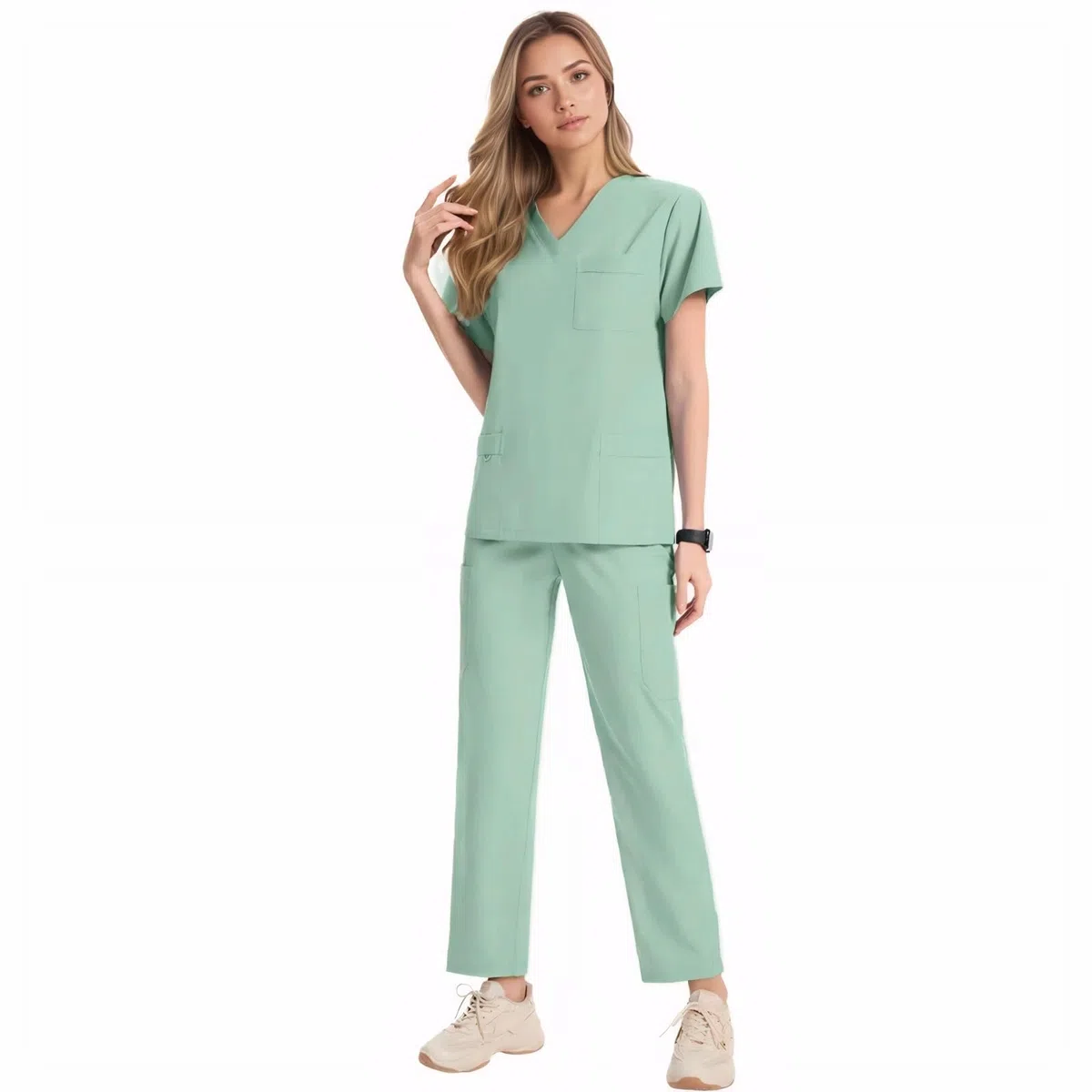 Maizoon Uniformes Médicos para Mujer Elástico Ropa de Enfermería de Cuello en V Cómoda Blusa y Pantalones y con Bolsillos