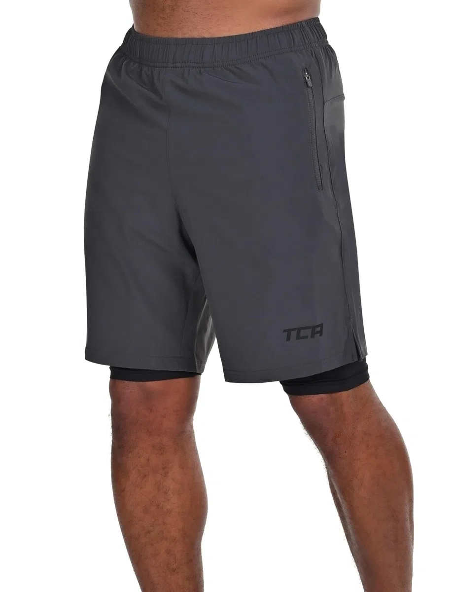 TCA Pantalon Corto Hombre Deporte con Bolsillos y Mallas - Pantalones Cortos Deporte Hombre para Running Gym Padel - Hombre 2 en 1 con Mallas Cortas y 2X Bolsillos con Cremallera