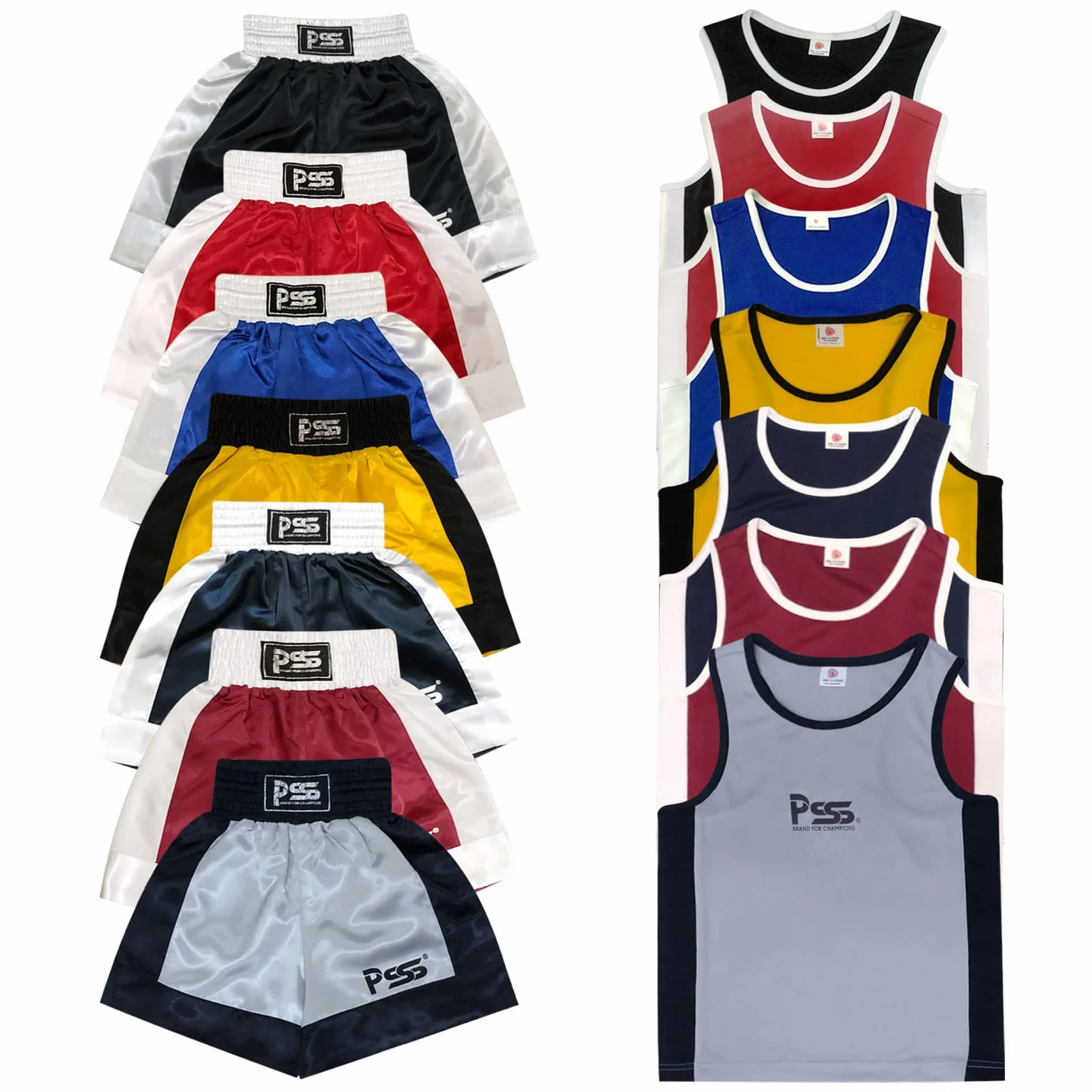 PSS Conjunto de Boxeo para niños 3-14 años Pantalón Corto Camiseta Tirantes Kick Boxing Muay Thai MMA Negro Rojo Azul