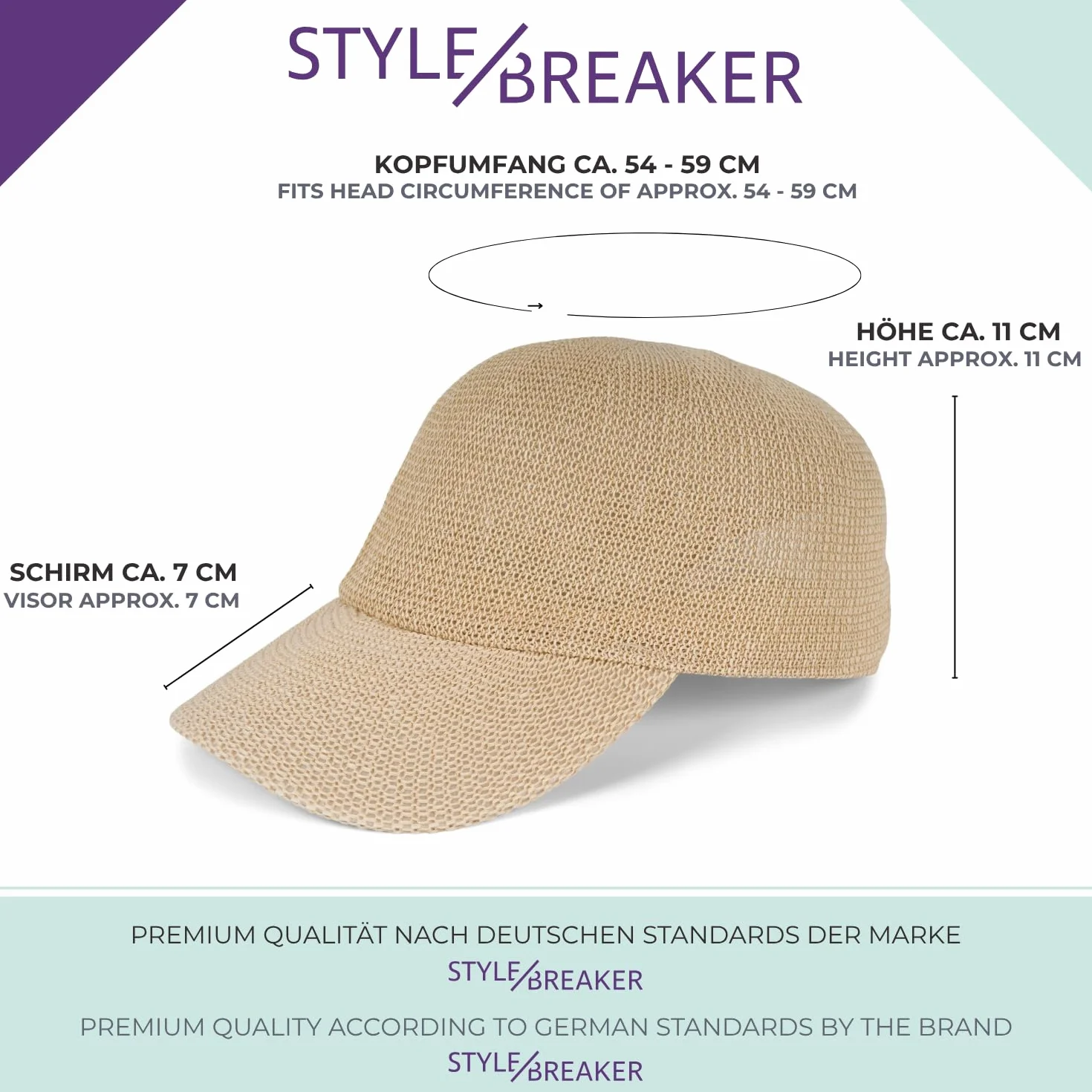 styleBREAKER Gorra de Paja de Papel Unicolor, Ligera para Verano con Hebilla metálica Ajustable, Gorra Unisex con Banda para Sudor, Ideal para Hombres y Mujeres