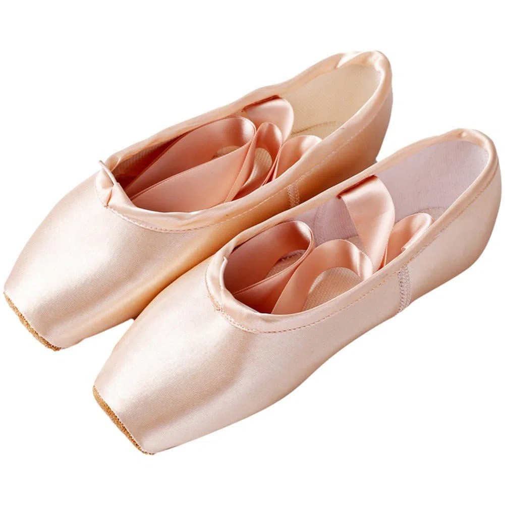 1 Par De Zapatos De Ballet para Adultos, Zapatos De Ballet con Tiras, Zapatos De Punta De Ballet con Cintas, Suela Dividida De Cuero Plano para Mujeres Y Niñas