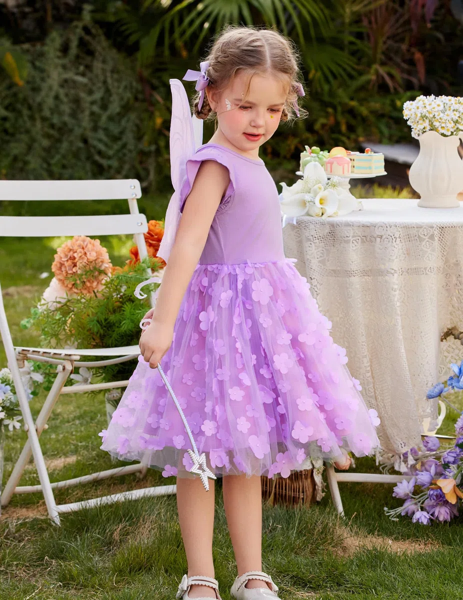 Arshiner Vestidos para Niña Vestido de Tul Mangas Voladoras Vestido de Princesa Vestido Festivo Tutú Vestido Infantil Vestido de Fiesta de Algodón Vestido de Cumpleaños Boda Verano 2-7 años