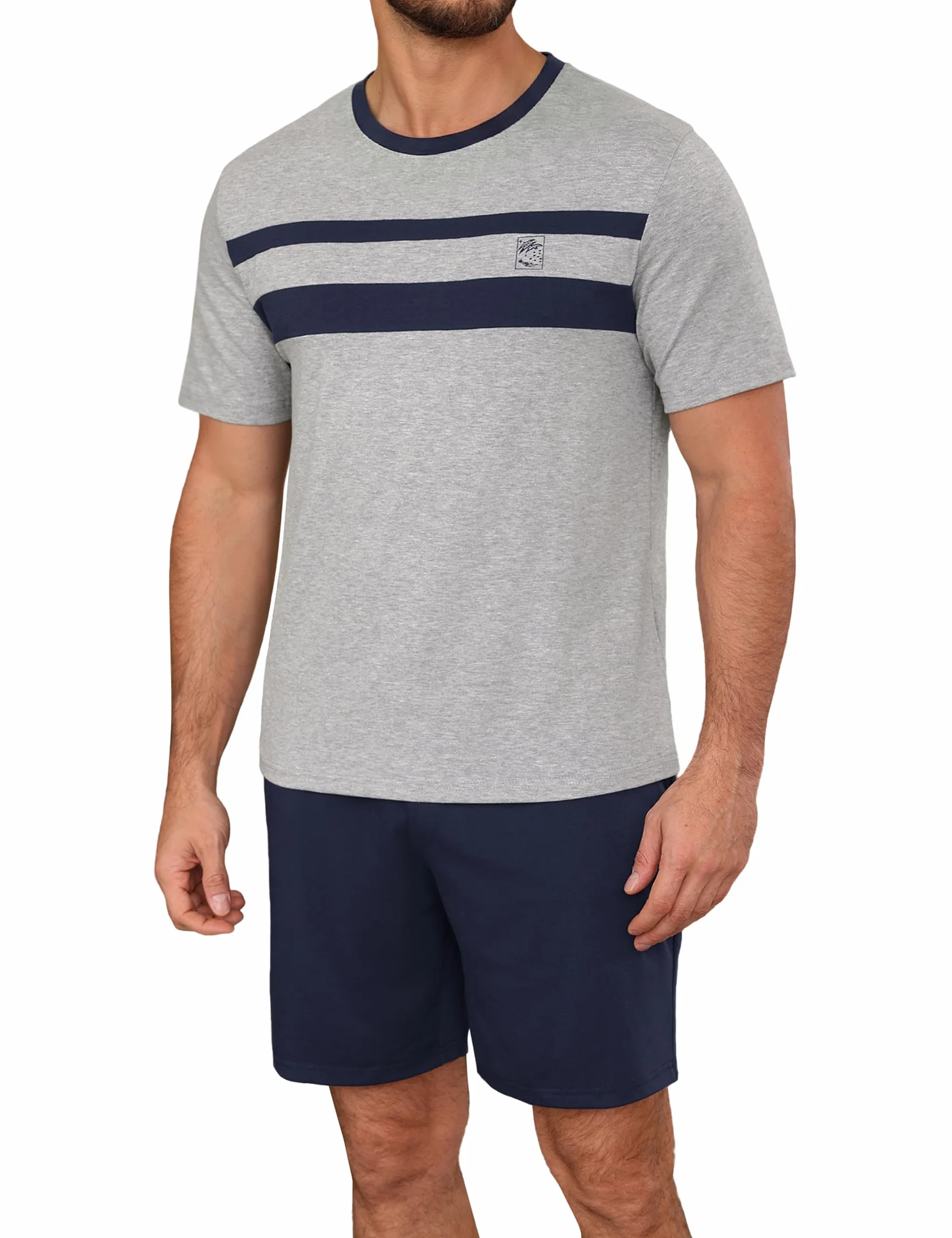 Marvmys Pijamas Hombre Verano Corto Algodón Cuello Redondo Manga Cortas Tops Pijama Pantalones con Bolsillo S-3XL