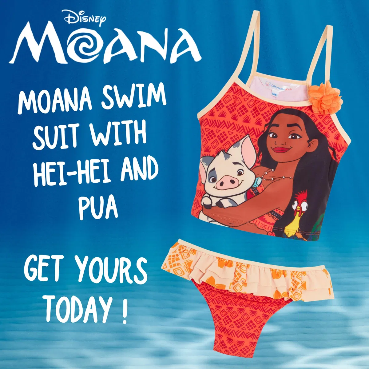 Disney Traje de baño Moana tankini de dos piezas para niñas, traje de baño de lujo para piscina y playa